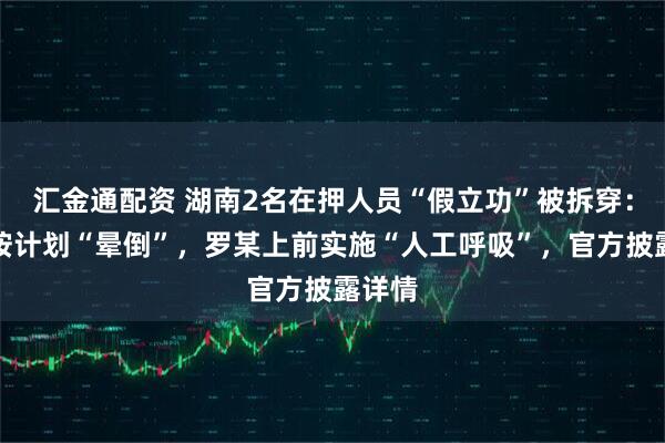 汇金通配资 湖南2名在押人员“假立功”被拆穿：余某按计划“晕倒”，罗某上前实施“人工呼吸”，官方披露详情
