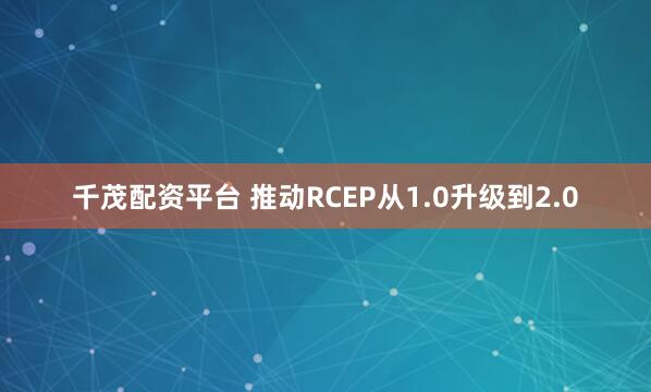 千茂配资平台 推动RCEP从1.0升级到2.0